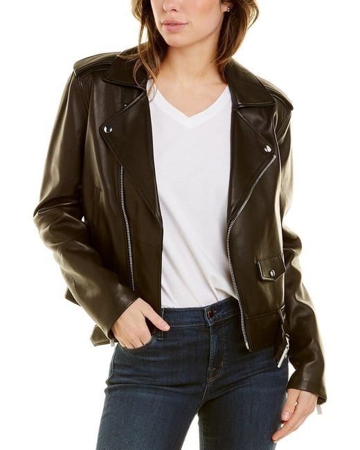 Theory Casual Leather Moto Jacket in Black | Lyst