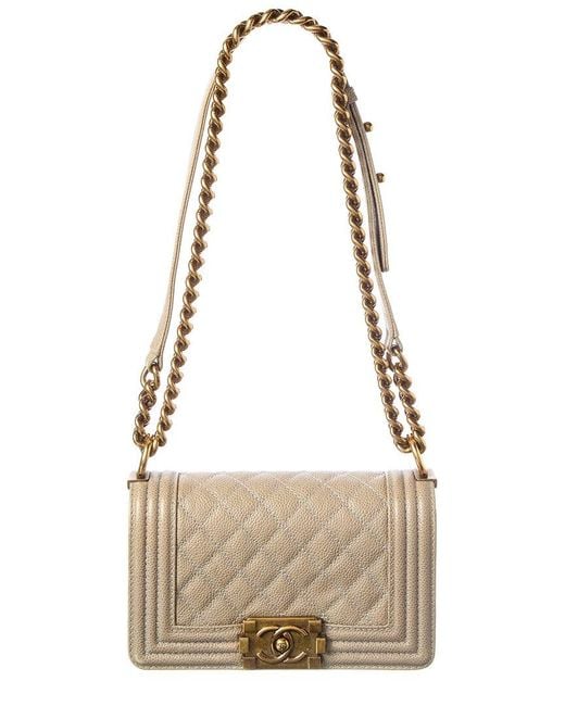 Chanel Natural Beige Caviar Quilted Leather Small Boy Flap (authentic Pre-loved)