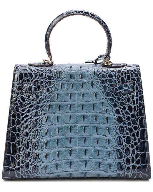 Tiffany & Fred Paris Blue Alligator-embossed Leather Shoulder Bag