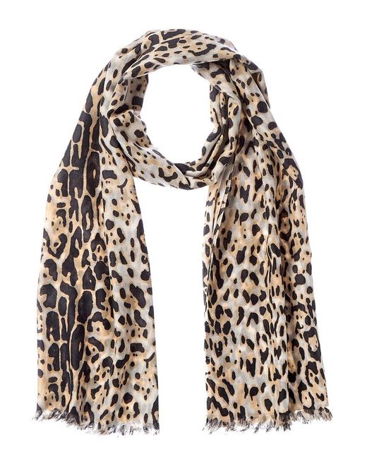 Sofiacashmere White Sofiacashmere Leopard Print Lightweight Cashmere Scarf