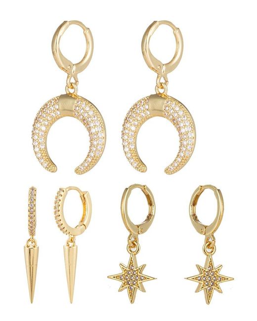 Eye Candy LA Metallic Luxe Collection 18k Plated Cz North Star Hook Huggie Earring Set