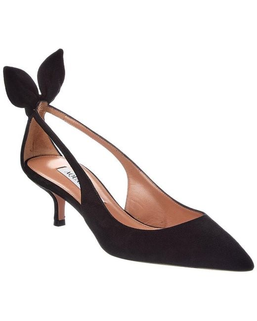 Aquazzura Blue Bow Tie 50 Suede Slingback Pump