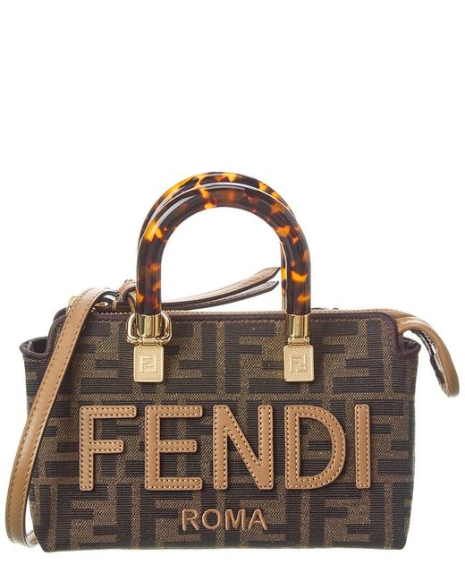 Fendi Brown By The Way Mini Ff & Leather Shoulder Bag