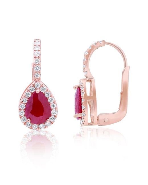 Diana M Pink Fine Jewelry 14k Rose Gold 1.63 Ct. Tw. Diamond & Ruby Earrings