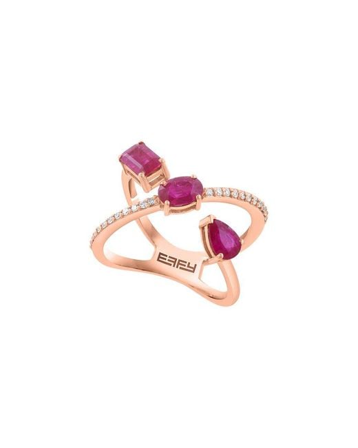 Effy Fine Jewelry Pink 14K Rose 0.22 Ct. Tw. Diamond & 12Mm Pearl Ring