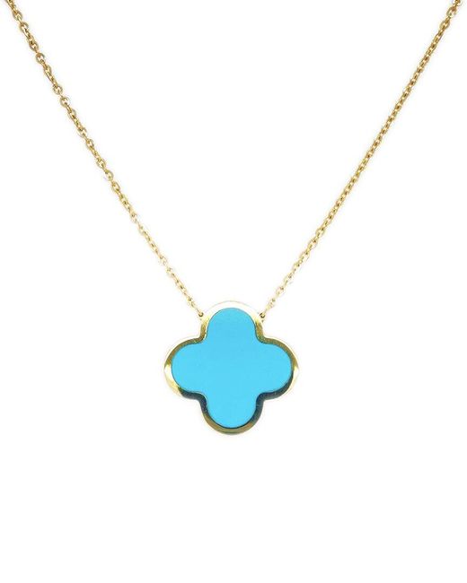Italian Gold Blue 14k Turquoise Clover Necklace