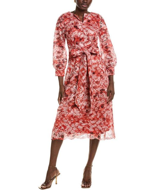 Rene Ruiz Red Abstract Lace Midi Dress