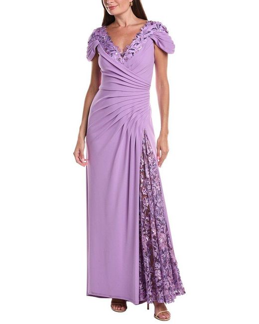 Tadashi Shoji Purple Embellished Short Sleeve Maxi Dress