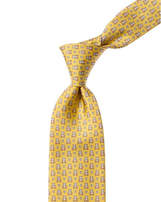 Ferragamo Metallic Salvatore Yellow Bears Silk Tie for men