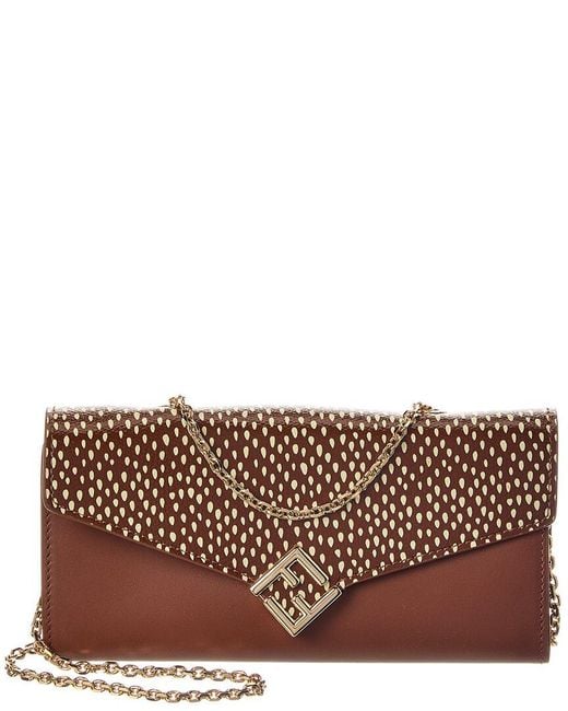 Fendi Brown Diamonds Leather Wallet On Chain