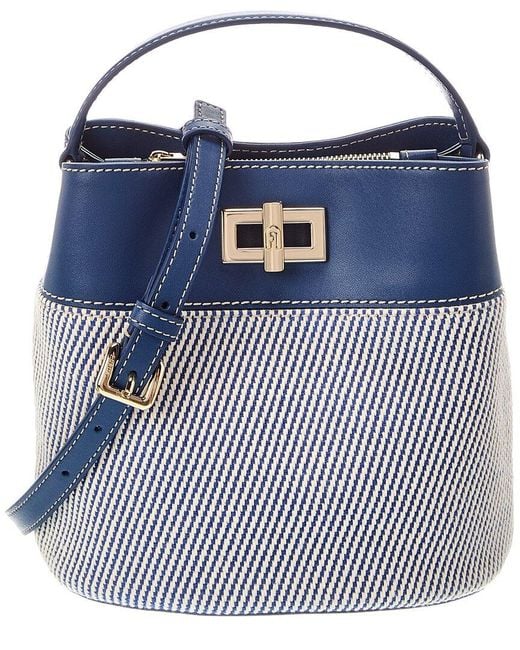 Furla Blue Amelia Mini Leather Bucket Bag