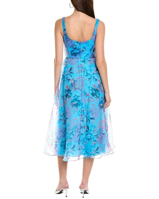 ML Monique Lhuillier Blue Elodie Organza Midi Dress