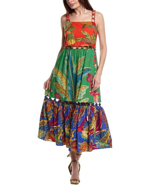 Farm Rio Green Mixed Prints Balls Maxi Dress