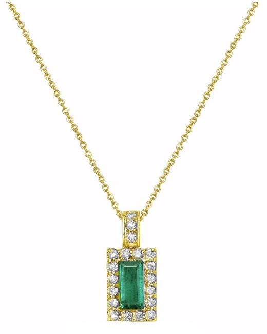 Forever Creations USA Inc. Metallic Forever Creations 14k 1.65 Ct. Tw. Diamond & Emerald Halo Pendant Necklace