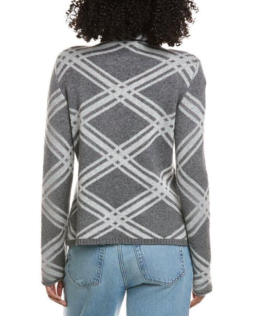 Hannah Rose Gray Plaid Funnel Neck Wool & Cashmere-Blend Sweater