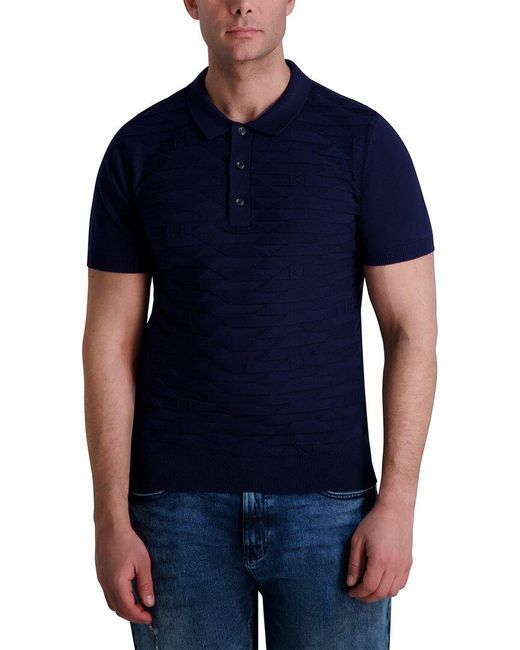 Karl Lagerfeld Blue Knit Polo Shirt for men