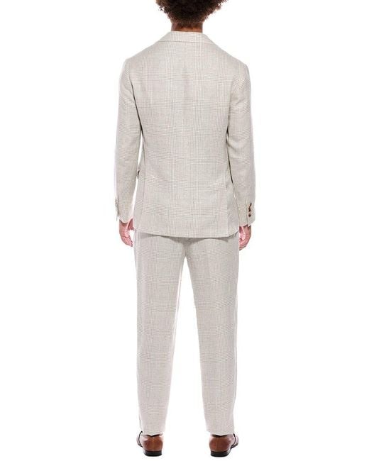 Brunello Cucinelli White Linen, Wool & Silk-Blend Suit With Pleated Pant for men