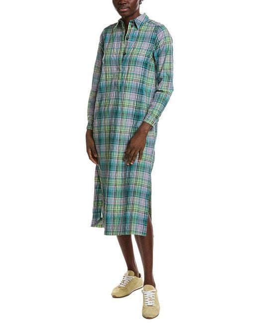 Ganni Green Seersucker Check Shirtdress