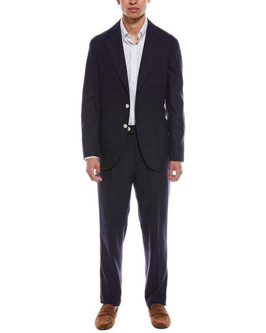 Brunello Cucinelli Blue 2Pc Linen & Wool-Blend Suit for men