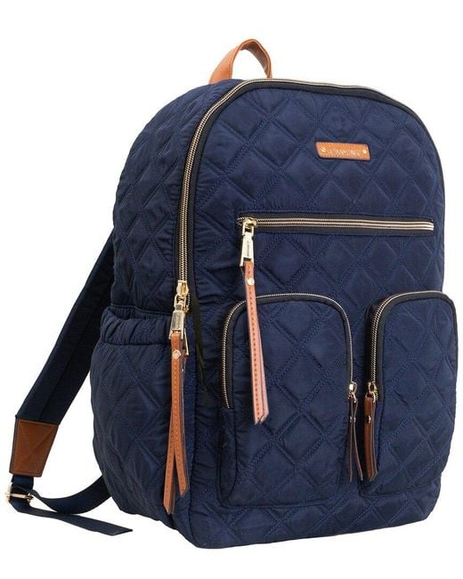 Joan & David Blue Diamond Quilted Nylon Backpack