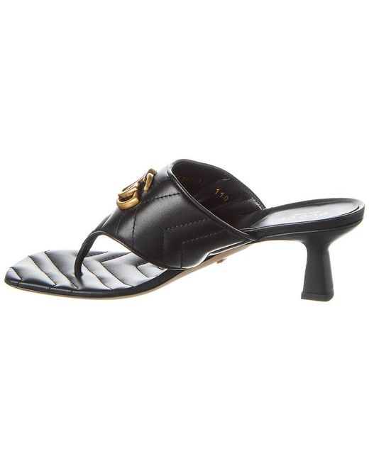 Gucci Black Double G Thong Leather Sandal