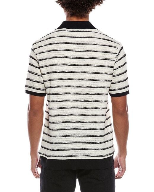 Karl Lagerfeld White Stripe Knit Johnny Collar Shirt for men