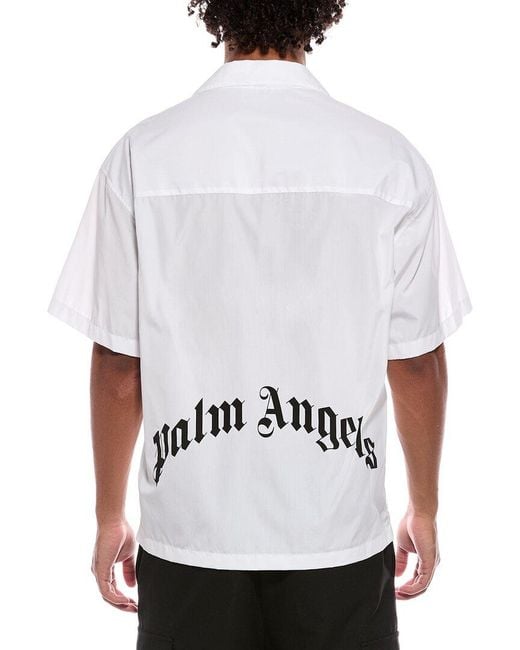 Palm Angels White Curved Logo Classic Shirt for men