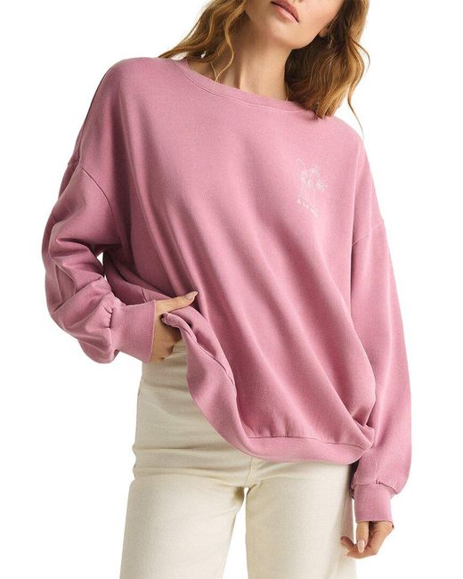 Z Supply Pink Palm Sunday Oversized Sweatshirt