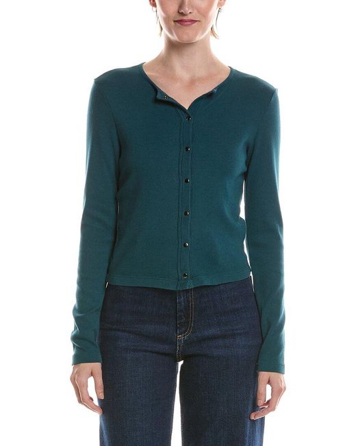Michael Stars Green Trixie Crewneck Snap Cardigan