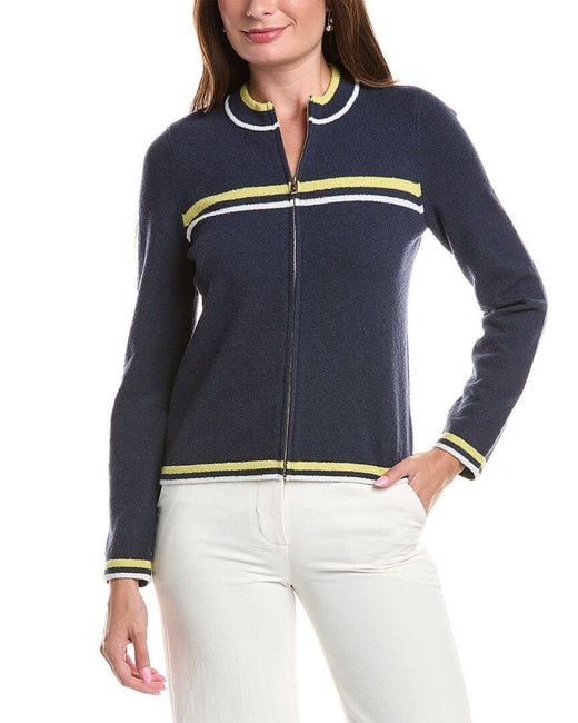St. John Blue Textured Zip Sweater