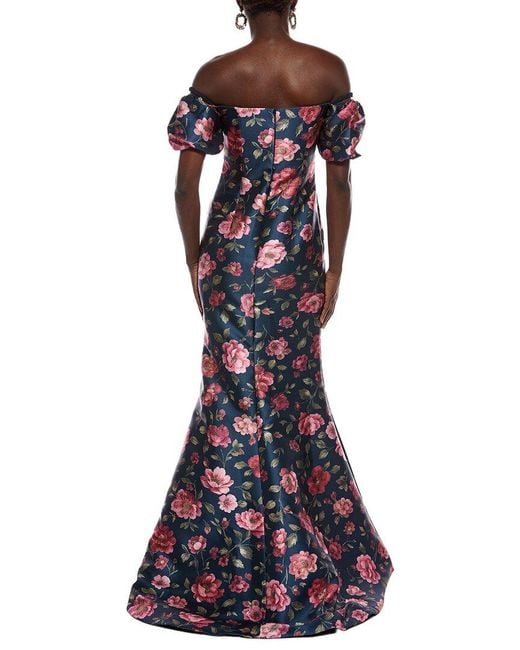 Rene Ruiz Purple Off-The-Shoulder Sculpted Bodice Puff Sleeve Gown
