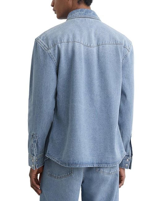 Reiss Blue Finley Washed Denim Ov Casual Shirt for men