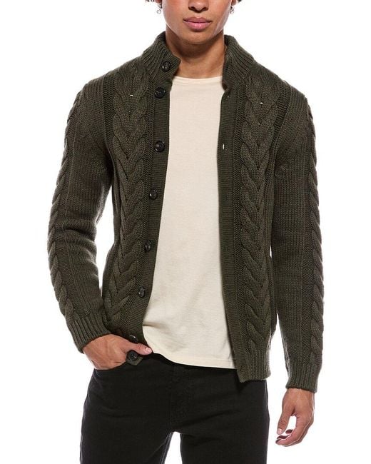 Isaia Green Cashmere-Blend Cardigan for men