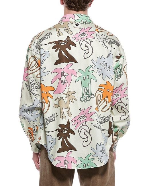 Palm Angels Gray Denim Print Overshirt for men