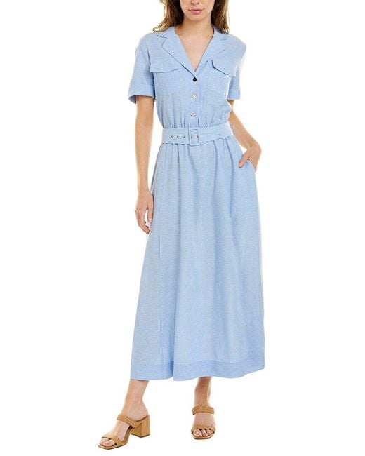 Anne Klein Blue Campsuit Linen-blend Maxi Dress