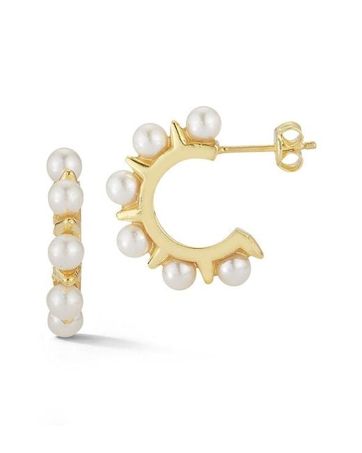Sphera Milano Metallic 14k Over Silver 3mm Pearl Hoops