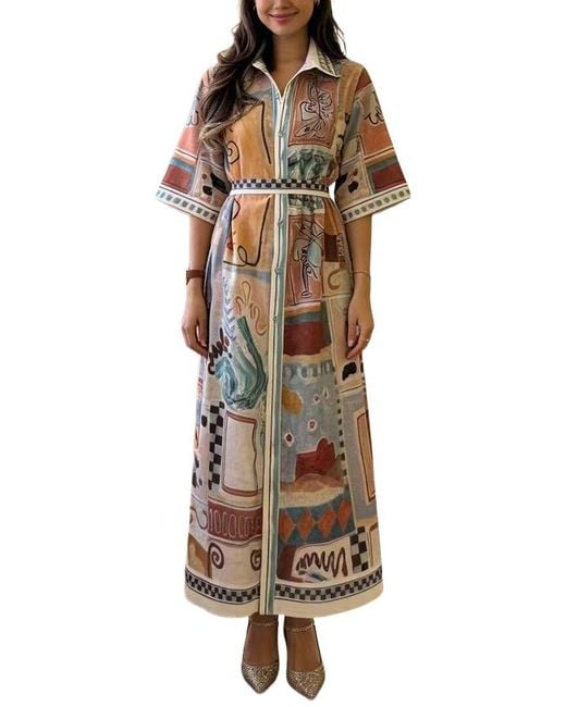AMINA GLAM Multicolor Linen-Blend Maxi Dress