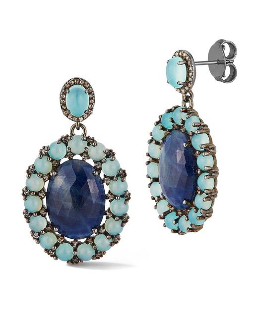 Banji Jewelry Blue Silver 0.23 Ct. Tw. Diamond & Gemstone Drop Earrings