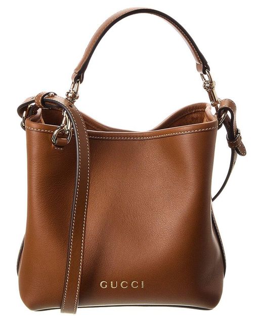 Gucci Brown GG Mini Emblem Leather Bucket Bag