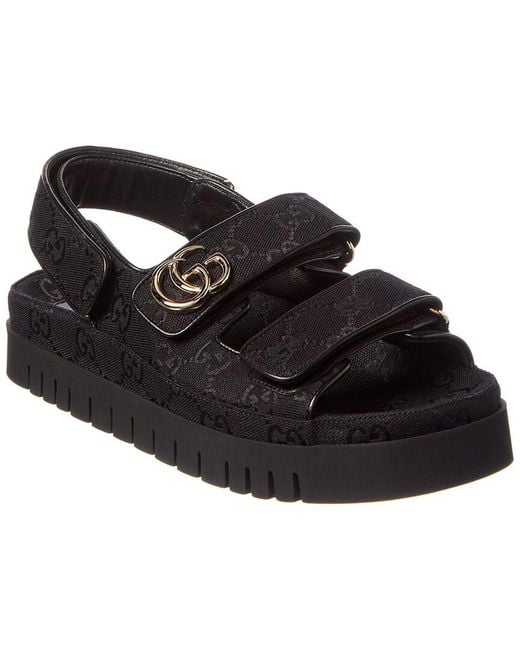 Gucci Black Double G Gg Canvas & Leather Sandal