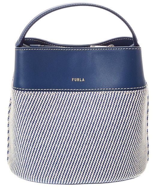 Furla Blue Amelia Mini Leather Bucket Bag