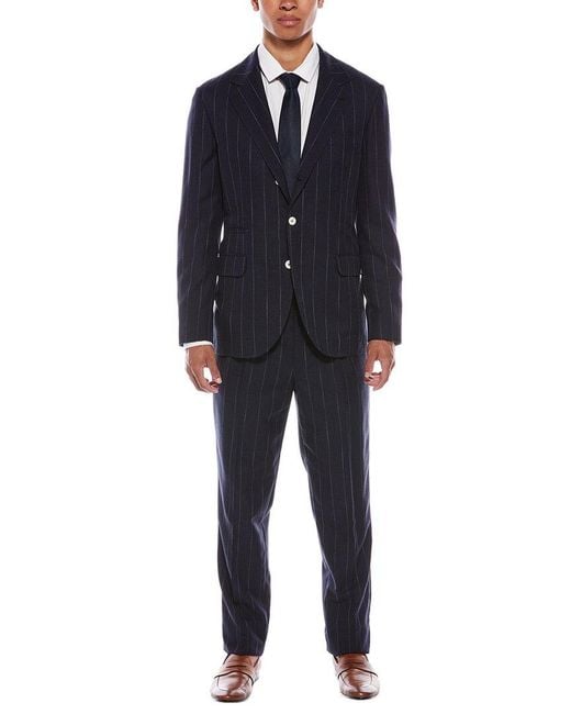 Brunello Cucinelli Blue 2Pc Wool-Blend Suit With Flat Front Pant for men