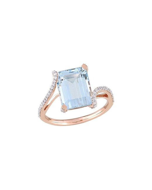 Rina Limor Blue 14k Rose Gold 3.73 Ct. Tw. Diamond & Aquamarine Bypass Ring