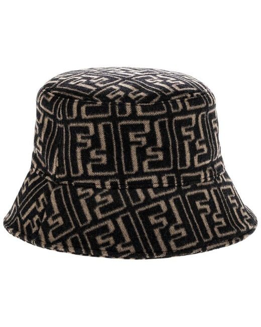 Fendi Black Ff Motif Wool & Silk-blend Bucket Hat