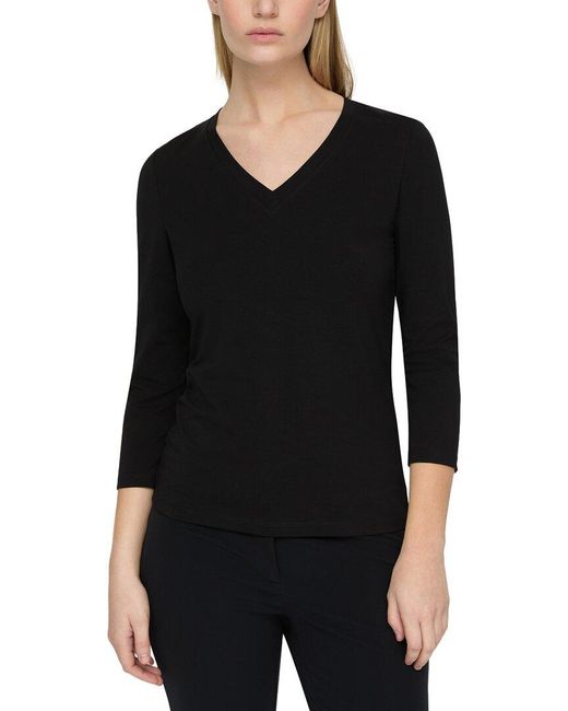 Lafayette 148 New York Black V-Neck Top