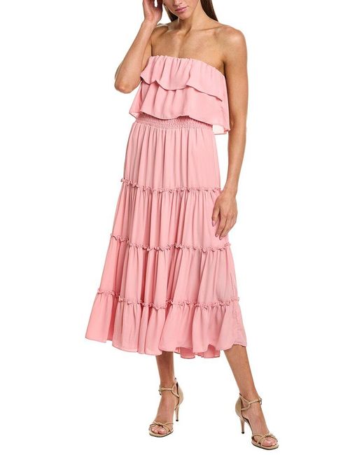 1.STATE Pink Strapless Smocked Waist Tiered Maxi Dress