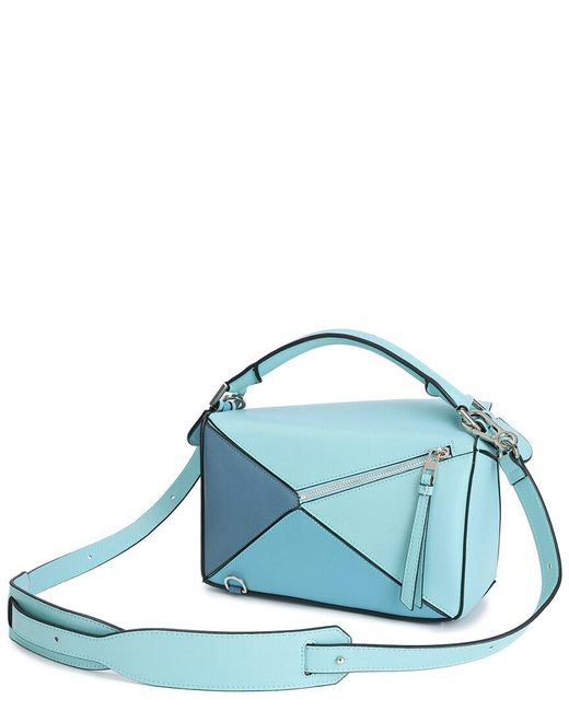 Tiffany & Fred Paris Blue Geometric Pattern Leather Shoulder Bag