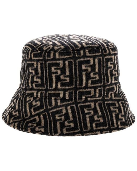 Fendi Black Ff Motif Wool & Silk-blend Bucket Hat