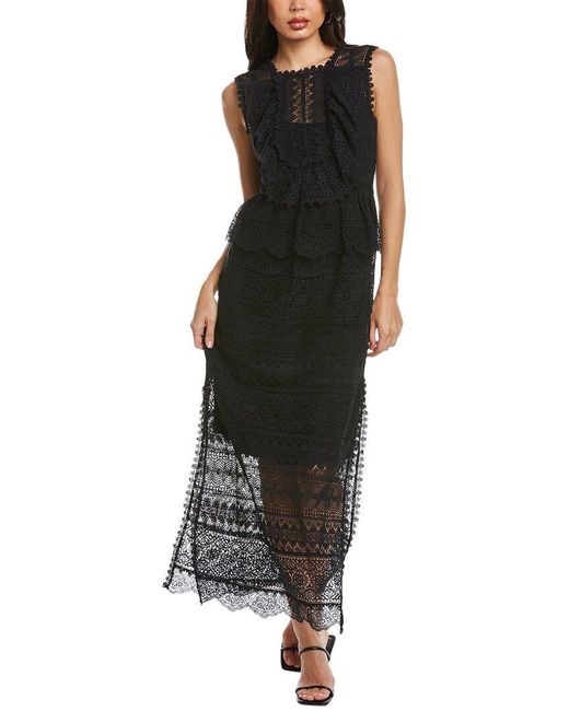 Ulla Johnson Black Lace Silk-trim Maxi Dress
