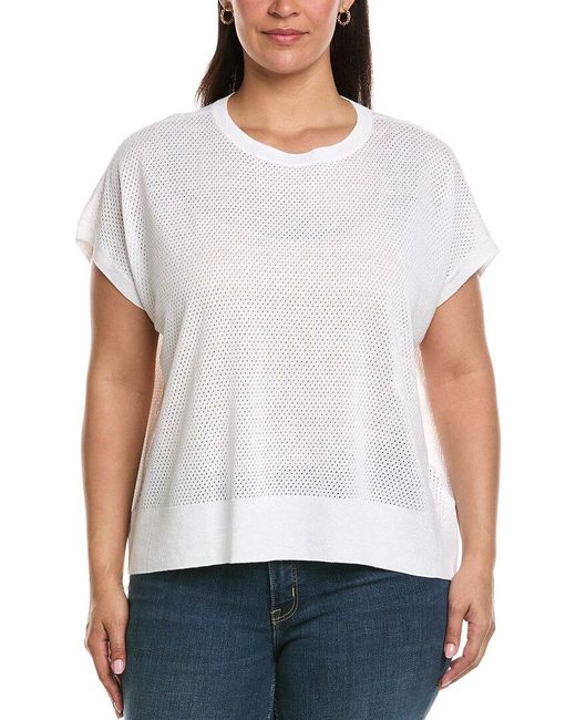 Eileen Fisher White Plus Crewneck Linen-Blend Vest